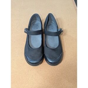 Dansko Valerie Mary Jane Black Canvas & Vegan Leather Buckle Clogs Size 37 6.5-7